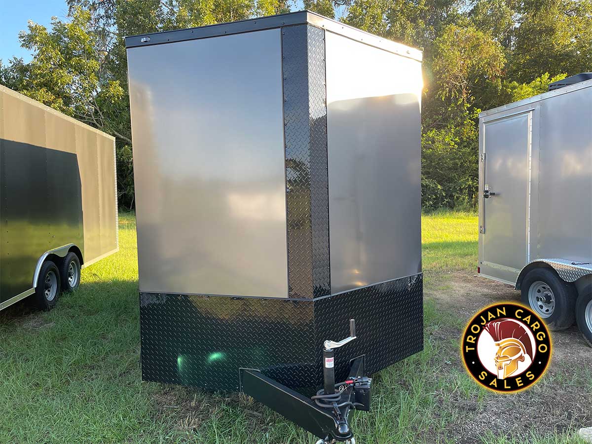 7 X 14 Anvil Cargo Trailer .080 Charcoal Gray Aluminum Blackout Edition Front